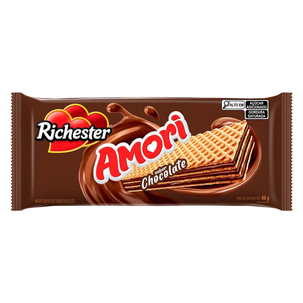 Biscoito Wafer Richester Amori Sabor Chocolate 80g