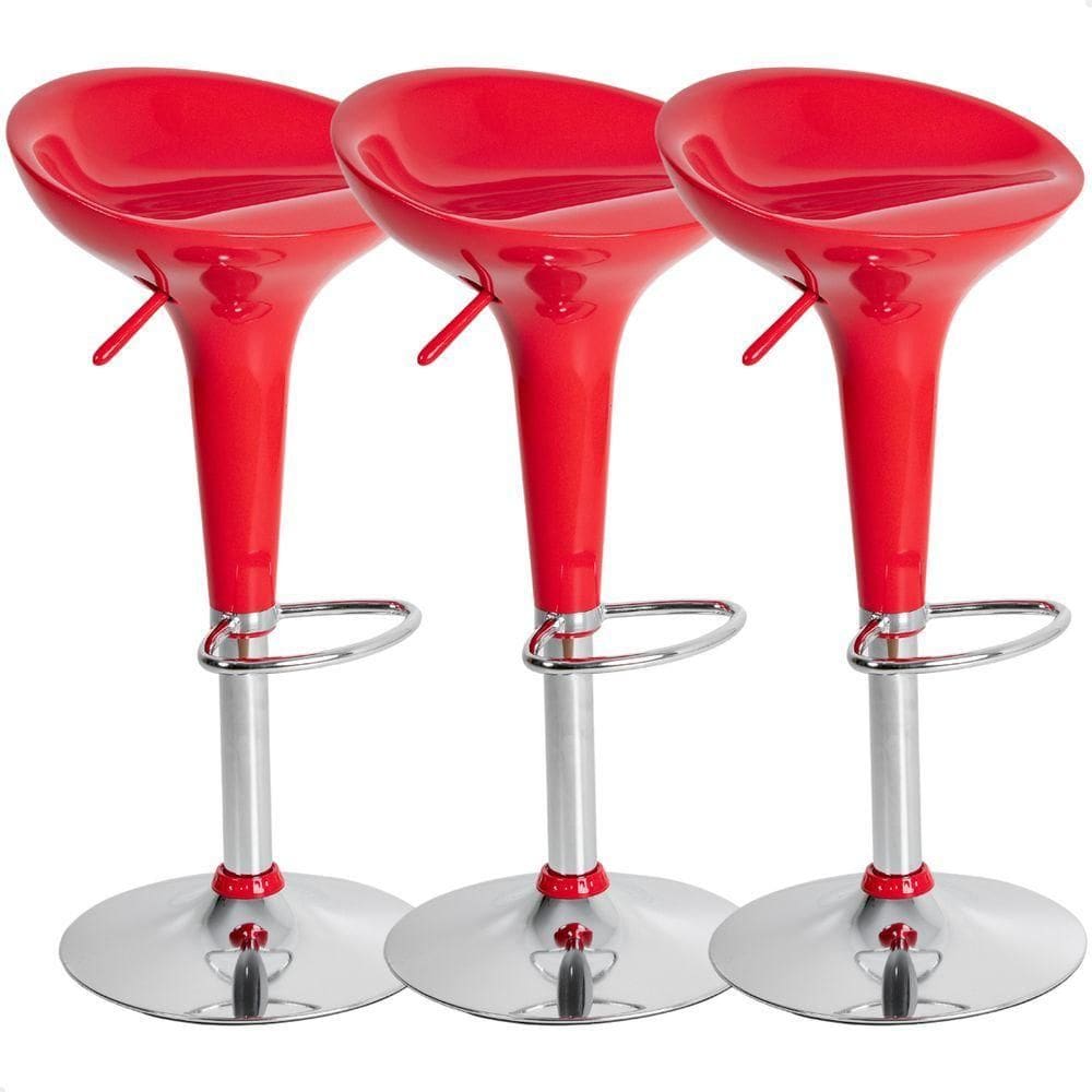 Kit 03 Un Banquetas Giratória Alta Tulipa Lotus Assento Abs Vermelho