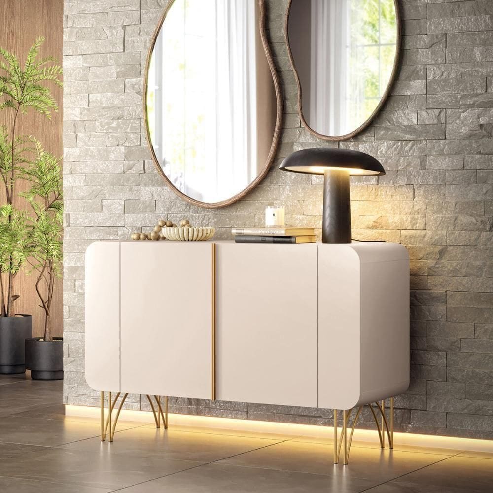 Aparador Buffet Sala Benvenuto 2 Portas Pés Em Aço Off White