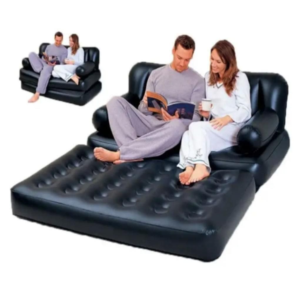 Sofa Cama Casal Inflavel 5 Em 1 Multifuncional Poltrona Dupla 300kg Reclinavel Sala Quarto Viagem