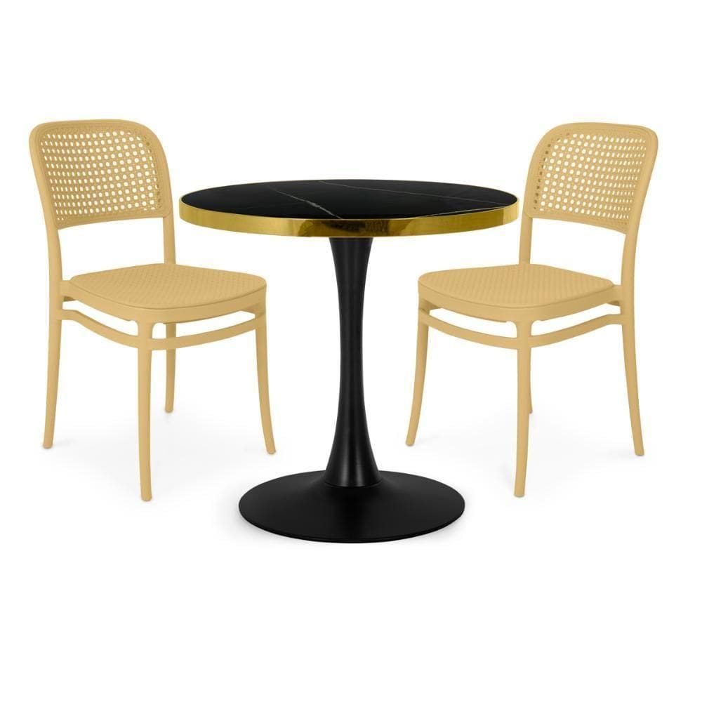 Conjunto Mesa De Jantar Redonda Majestic 70cm Preta Com 2 Cadeiras Roma - Nude