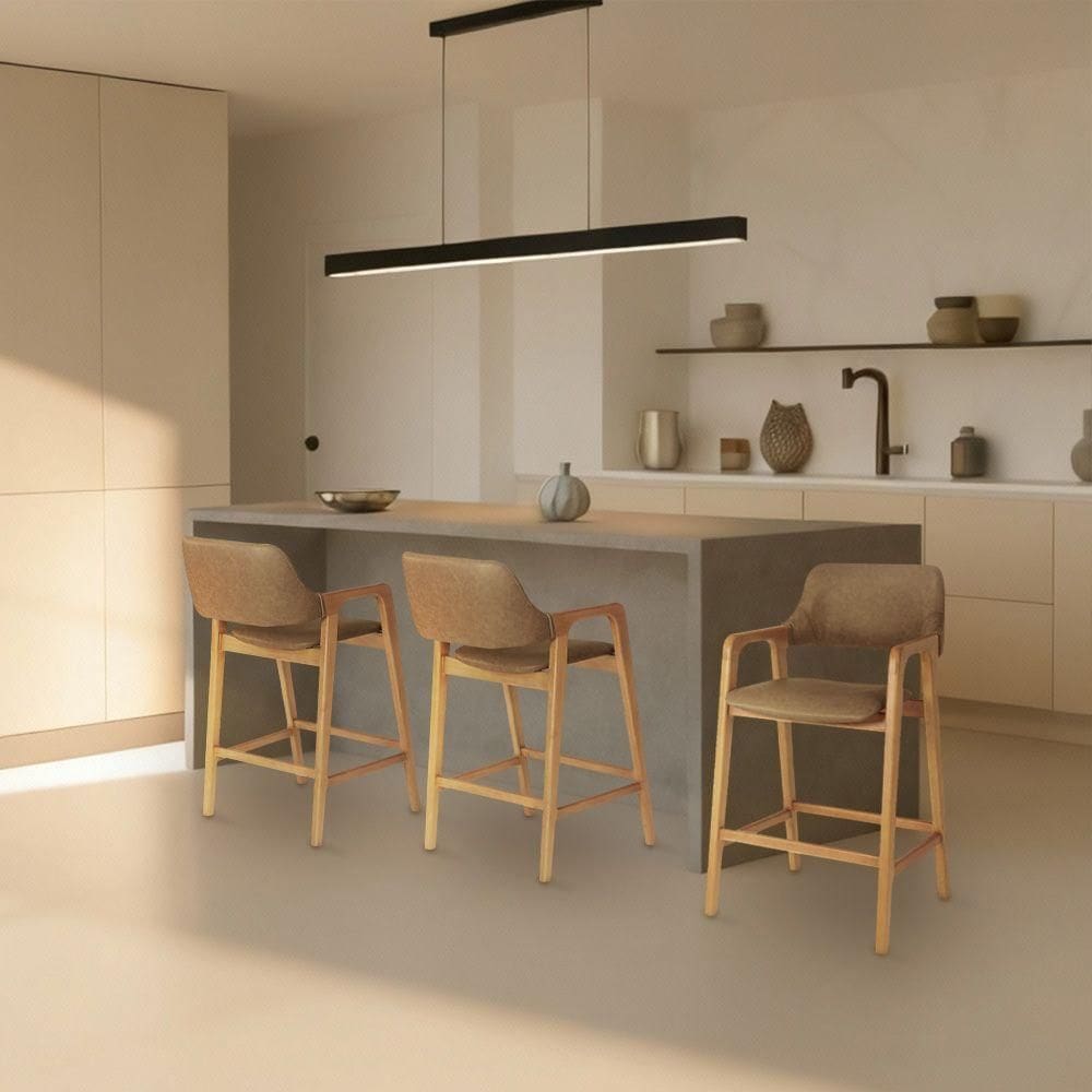 Banqueta Premium Ruth Jequitibá Natural Estrutura Em Madeira Maciça Corino Caramelo