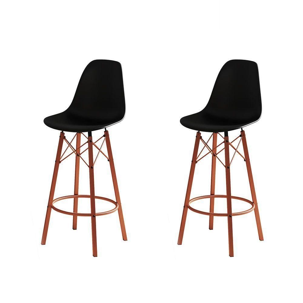 Conjunto 2 Banquetas Eames Tubo Ferro Cobre Assento Preto