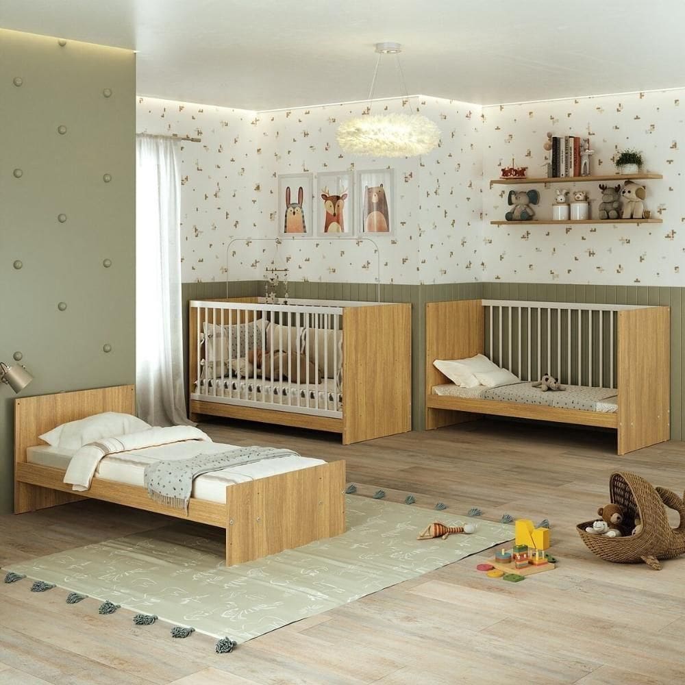 Berço 3 Em 1 Para Colchão 60 X 130 Cm Multimóveis Mp0527g - Madeirado/branco