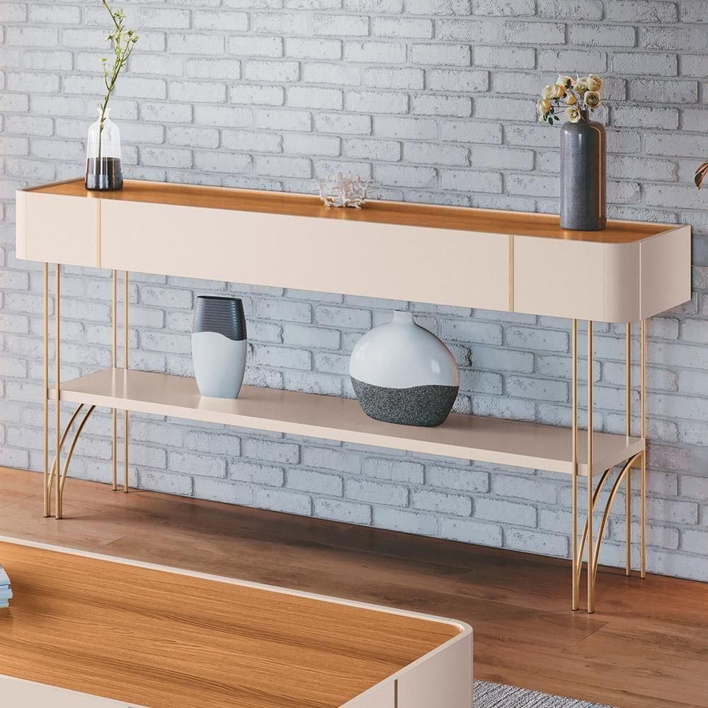 Aparador De Sala Com Prateleira Vivant Off-cinamomo - Hb Móveis