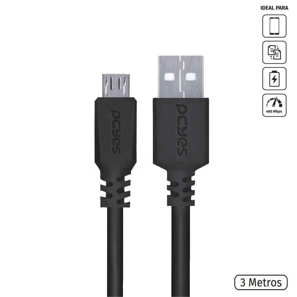 Cabo Para Micro Usb Para Usb A 3 Metros Preto - Pmuap-3