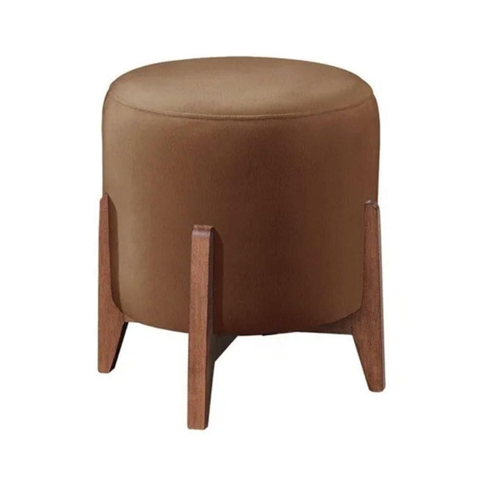 Puff Estofado Decorativo Para Sala Redondo Thor Veludo capuccino