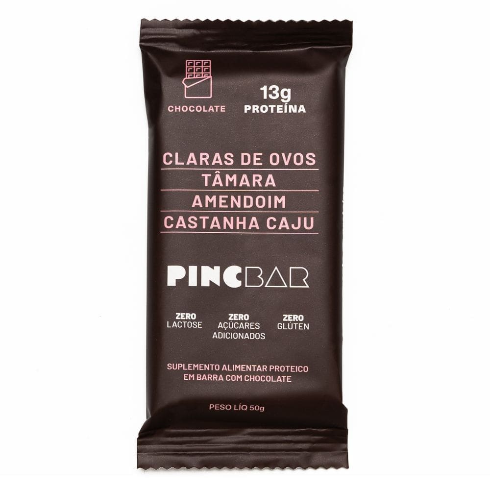 Barra de Proteína Pincbar Chocolate, Claras de Ovos, Tâmara, Amendoim, Castanha de Caju 50g