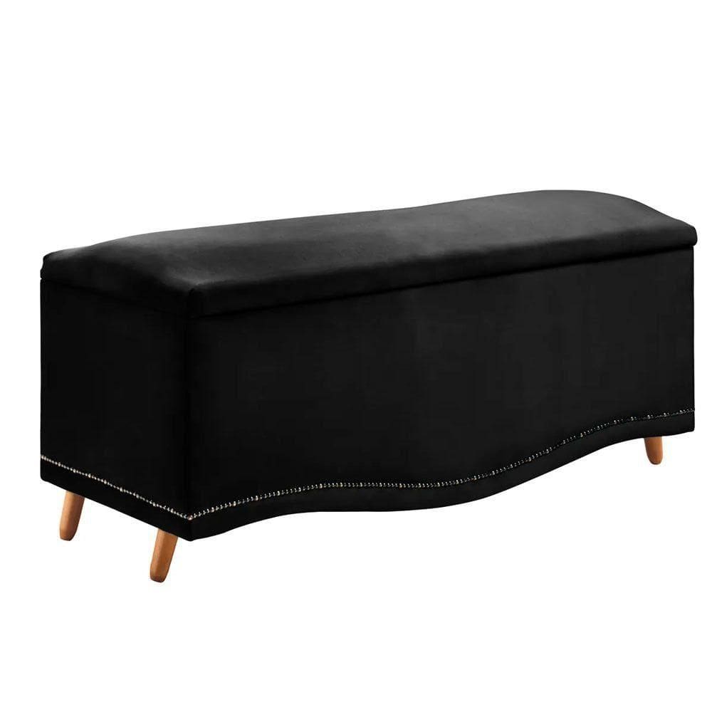 Calçadeira Sapateira Baú Holanda 90cm De Largura Veludo Star Confort Preto