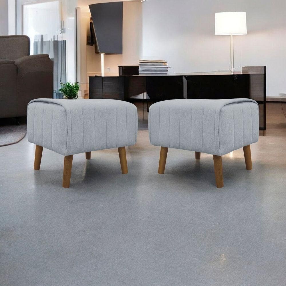 Kit 2 Puffs Decorativos Verso Retangular Bouclé Premium - Cinza Buclê