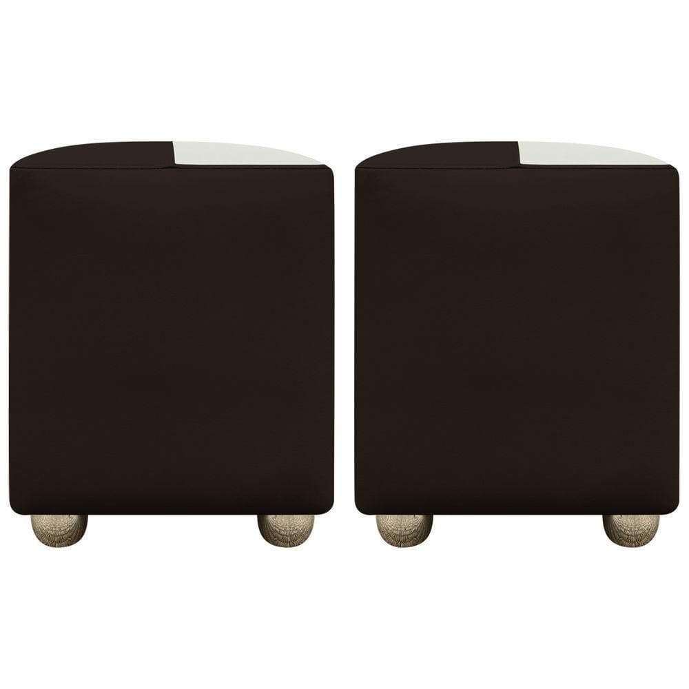 Kit 2 Puffs Decorativos Quadrado Urban - Marrom-Bege Corino