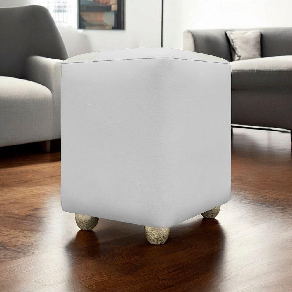 Puff Decorativo Quadrado Penteadeira Urban - Branco-Bege Corino