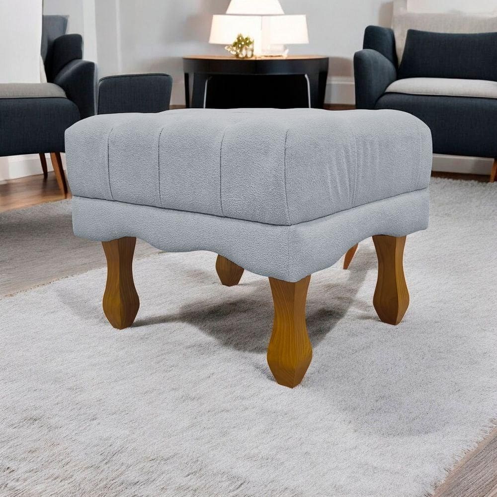 Puff Decorativo Retangular Duque Bouclé Premium Capitonê - Cinza Buclê