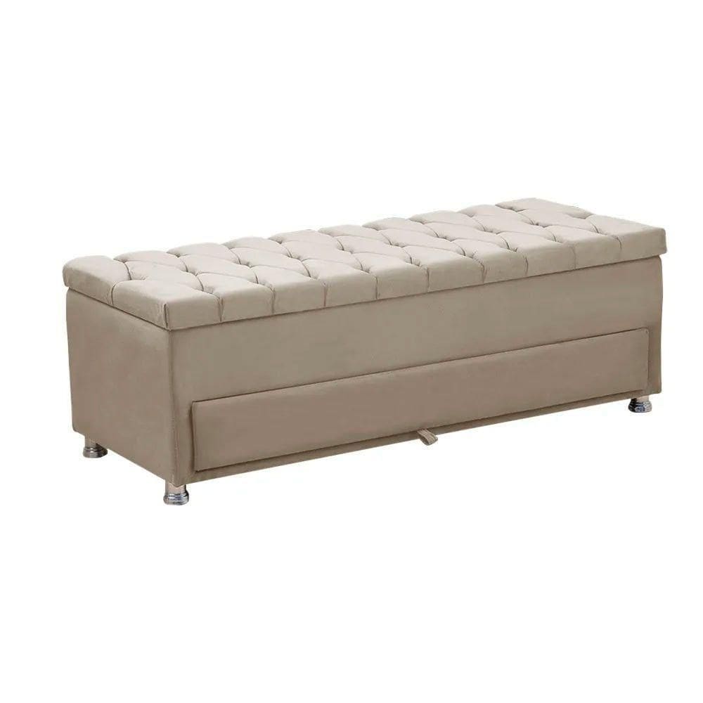 Calçadeira Sapateira Baú Munique 140cm De Largura Veludo Star Confort Bege Marfim