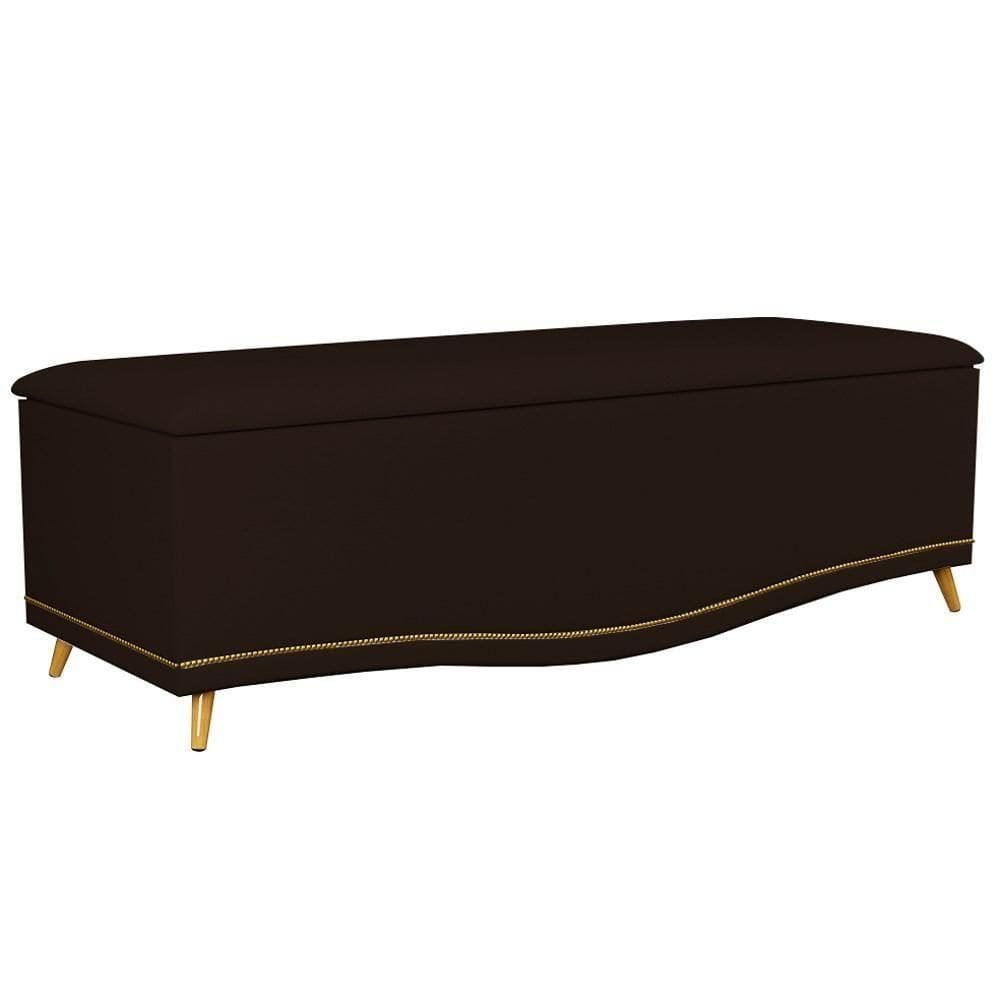 Calçadeira Baú King 195cm Com Tachas Imperial J02 Sintético Marrom Escuro - Mpozenato