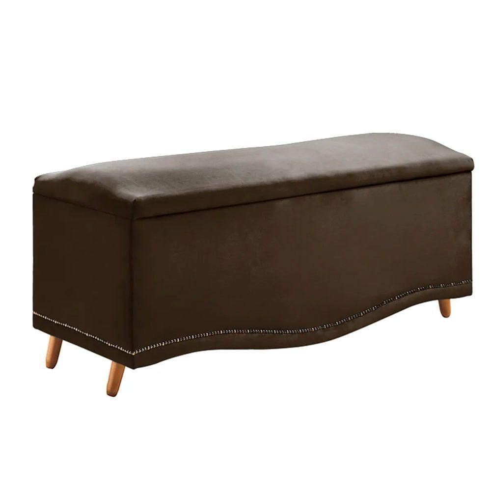 Calçadeira Sapateira Baú Holanda 90cm De Largura Veludo Star Confort Marrom Chocolate