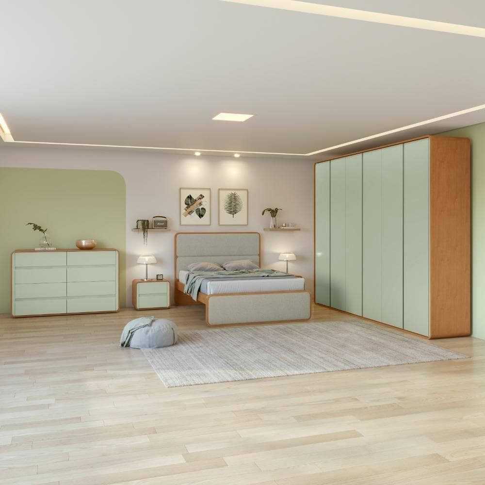 Dormitório Completo Casal Easy Like Amendoa Clean/salvia