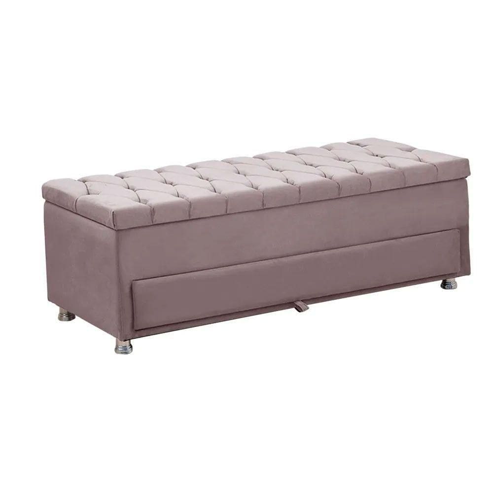 Calçadeira Sapateira Baú Munique Veludo 160cm De Largura Star Confort Rose