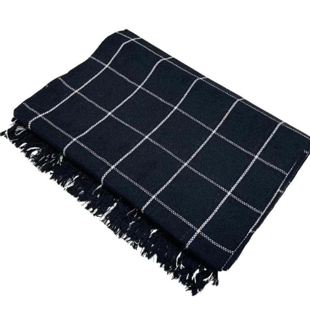 Manta Para Sofá Grande Gigante 2,40x1,80 Xadrez Capa Protetora Cama Sofa King 2 E 3 Lugares Preto-branco