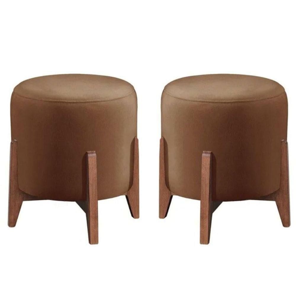 Kit 2 Puff Decorativo Para Sala Redondo Luxo Viena Suede capuccino