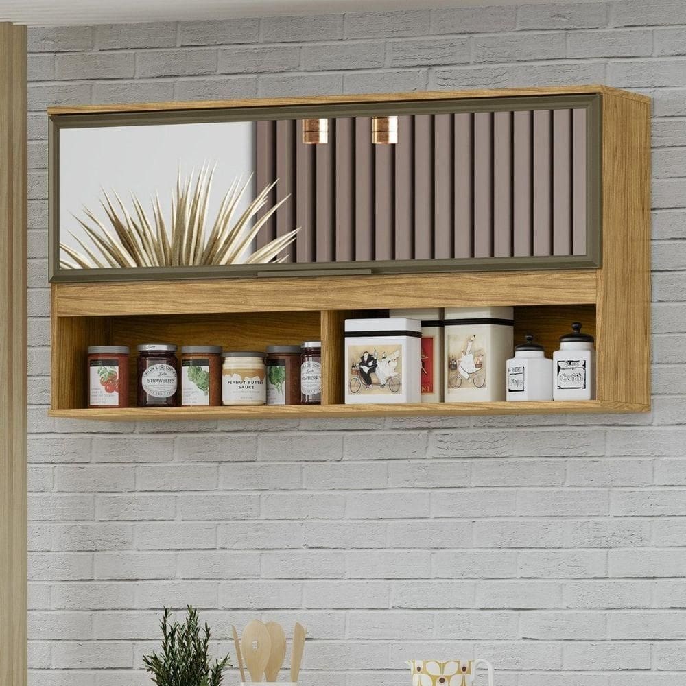 Módulo De Cozinha Armário Aéreo Com Porta De Vidro 3 Nichos - Verace Marrocos-off White