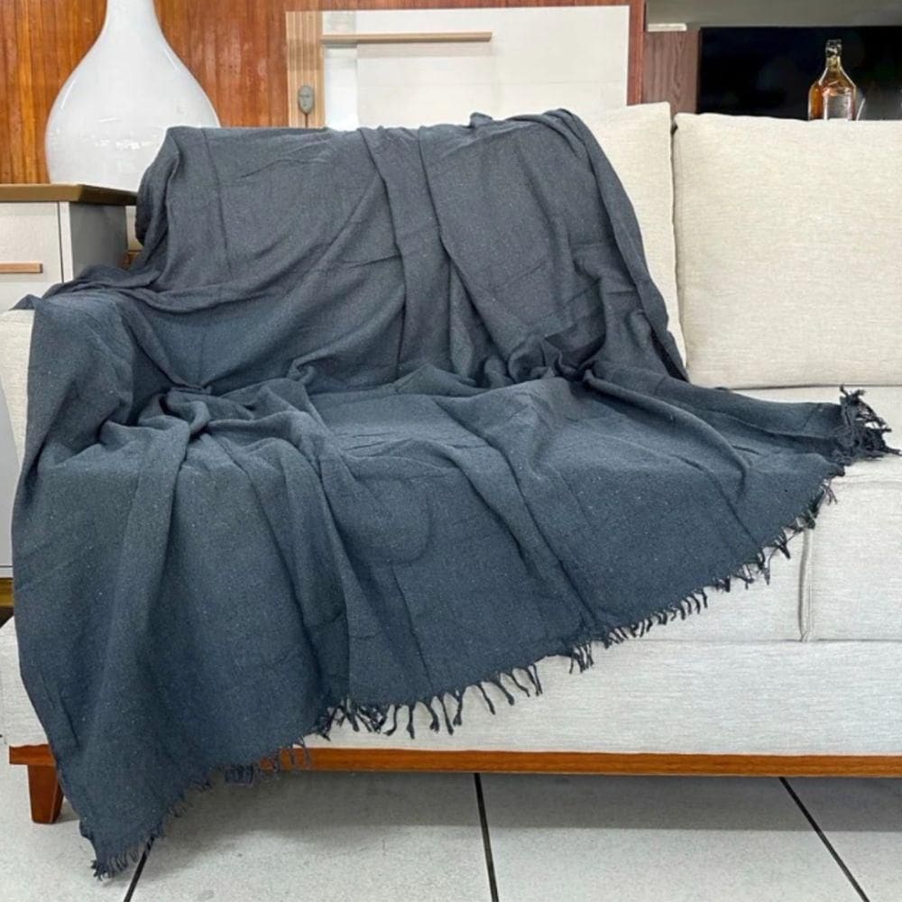 Kit 02 Manta Para Sofá Grande King 2 E 3 Lugares Gigante 3,00x1,80 De Luxo Sofa E Cama Cinza Escuro