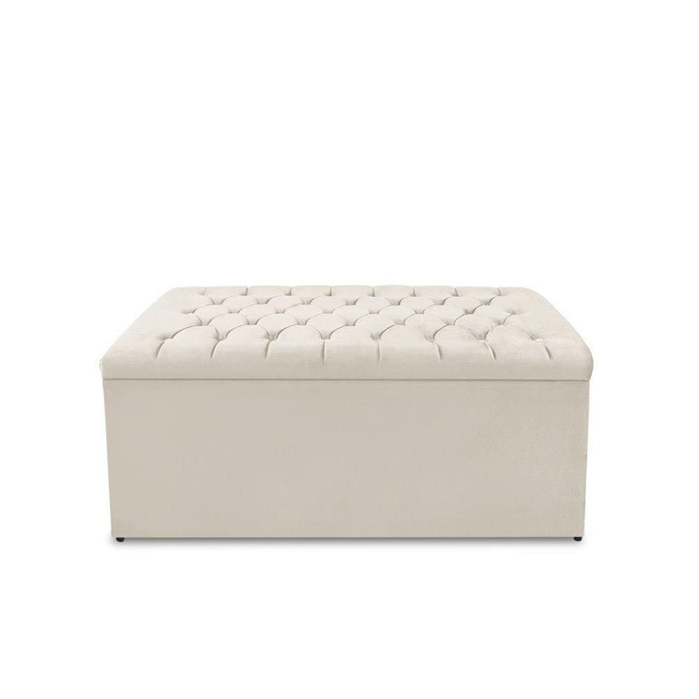 Calçadeira Baú Estofada Dunas Casal 140 Cm - Veludo Bege Claro