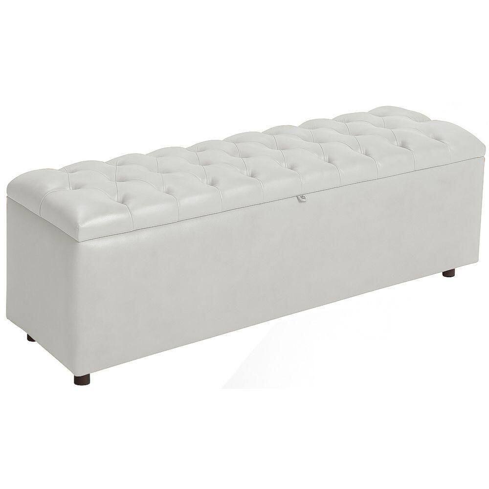 Baú Recamier Rominha Couro Branco 160 Cm