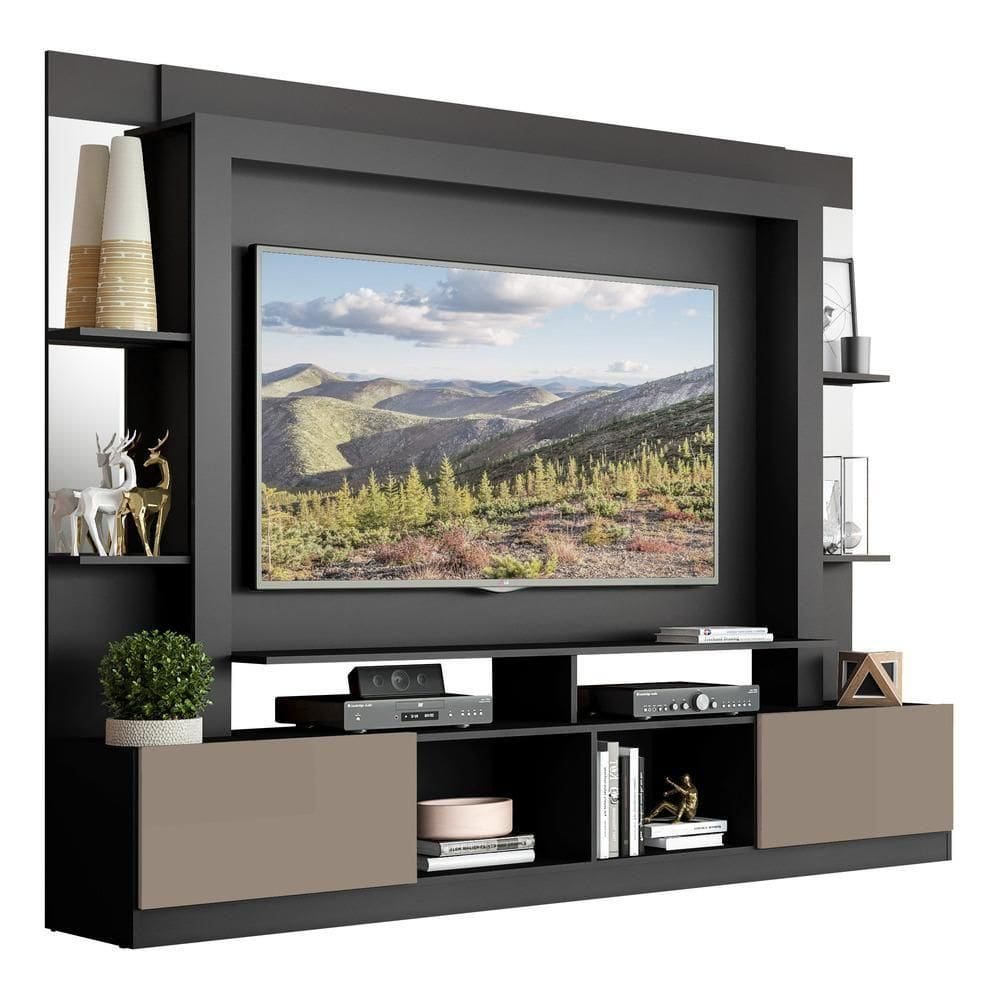 Rack C/ Painel Suporte 65´´ C/ Espelho Preto/Laca Fumê