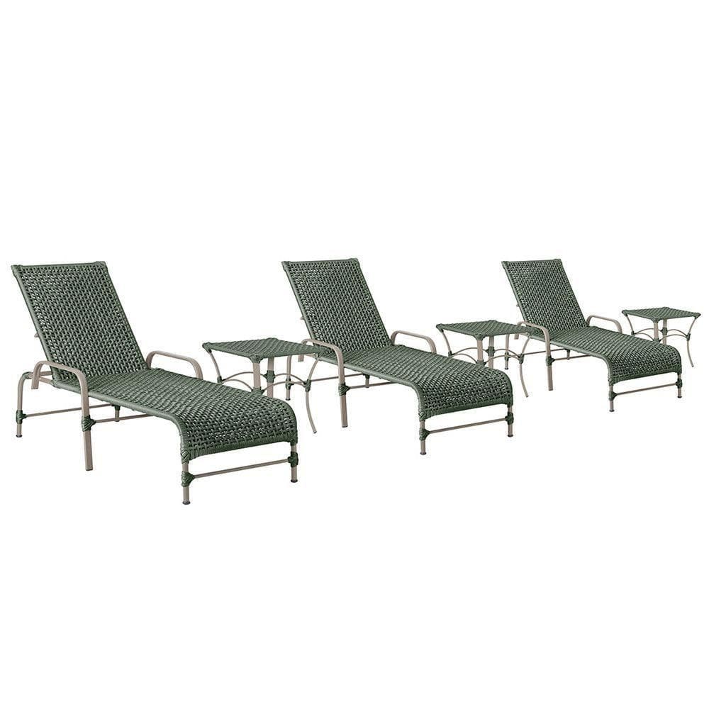 3 Espreguiçadeiras Catar 3 Mesas Garden Corda Náutica Trama Verde