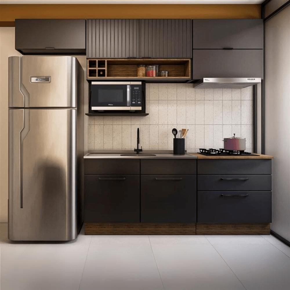 Cozinha Completa Itatiaia Exclusive 280cm Em Aço Preto Matte