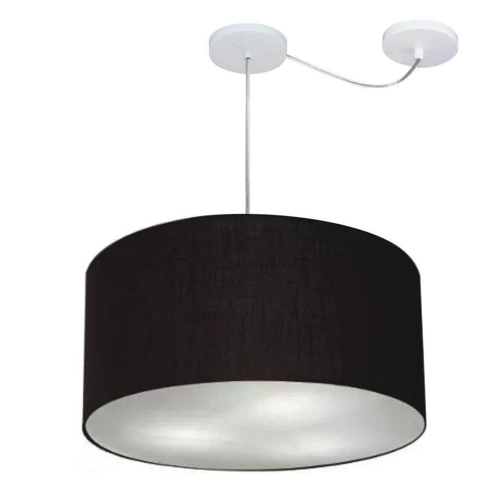 Lustre Pendente Cilíndrico Com Desvio Md-4236 Cúpula Em Tecido 45x25cm Preto - Bivolt
