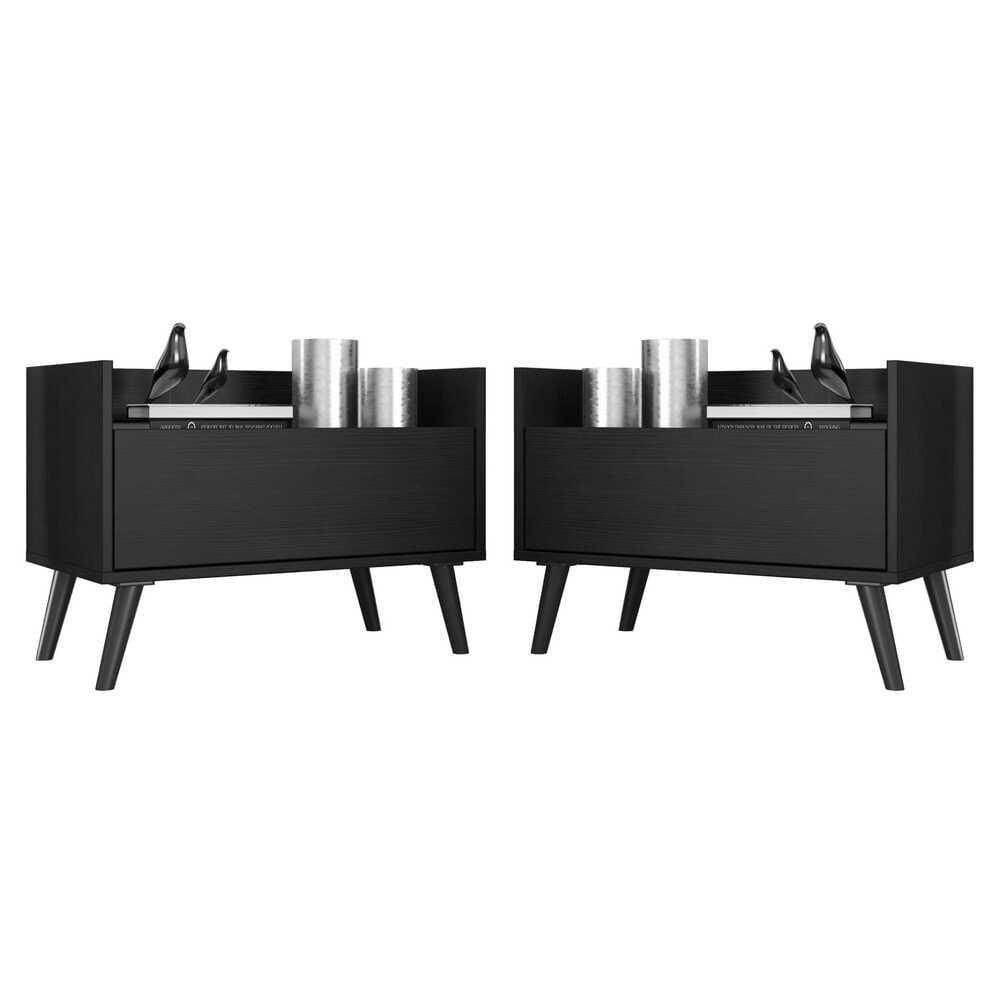 Kit 2 Mesas De Cabeceira 80Cm Retrô Multimóveis V4002Preto