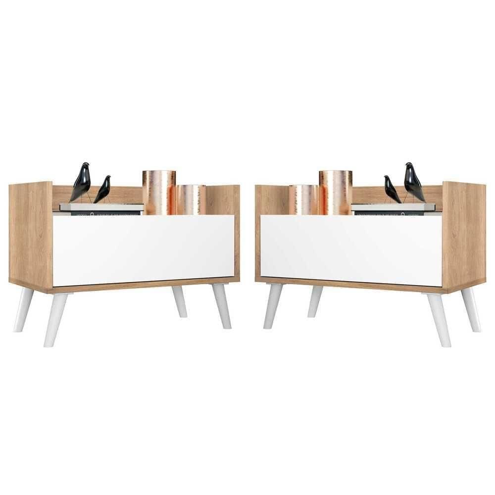Kit Com 2 Mesas De Cabeceira 80Cm Retrô Multimóveis V4002 Rustic/Branca Rustic/Branco