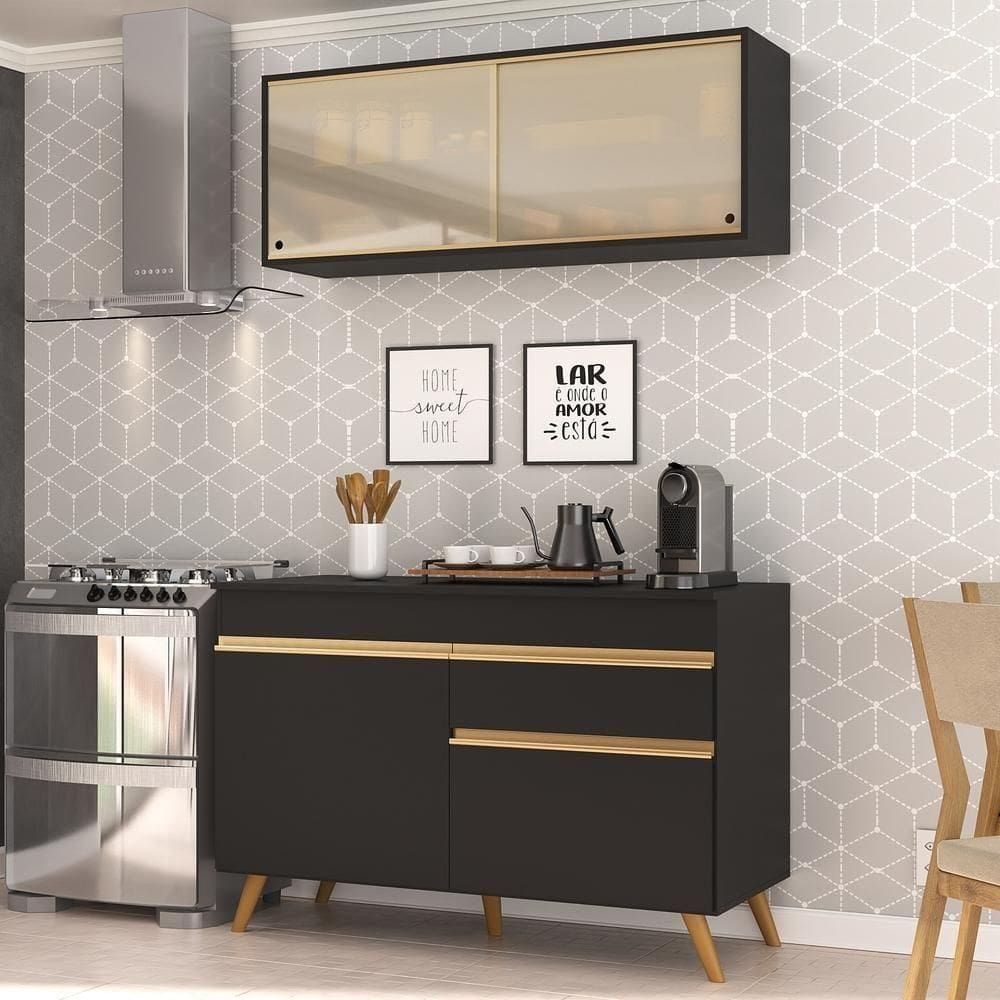 Cozinha Compacta Multimóveis Fg3688 Armário E Balcão Preta