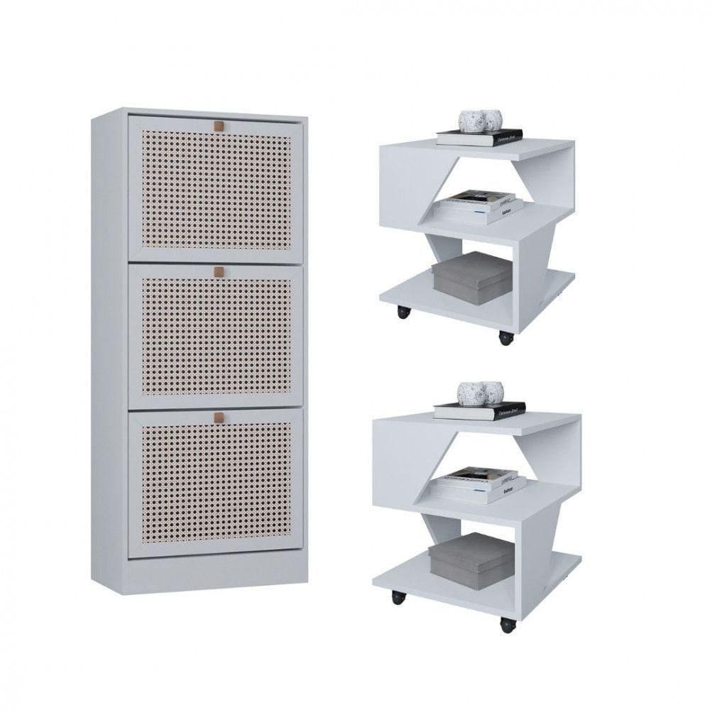 Kit Sapateira Spin Tropical 3 Portas E 2 Mesas De Cabeceira Branco