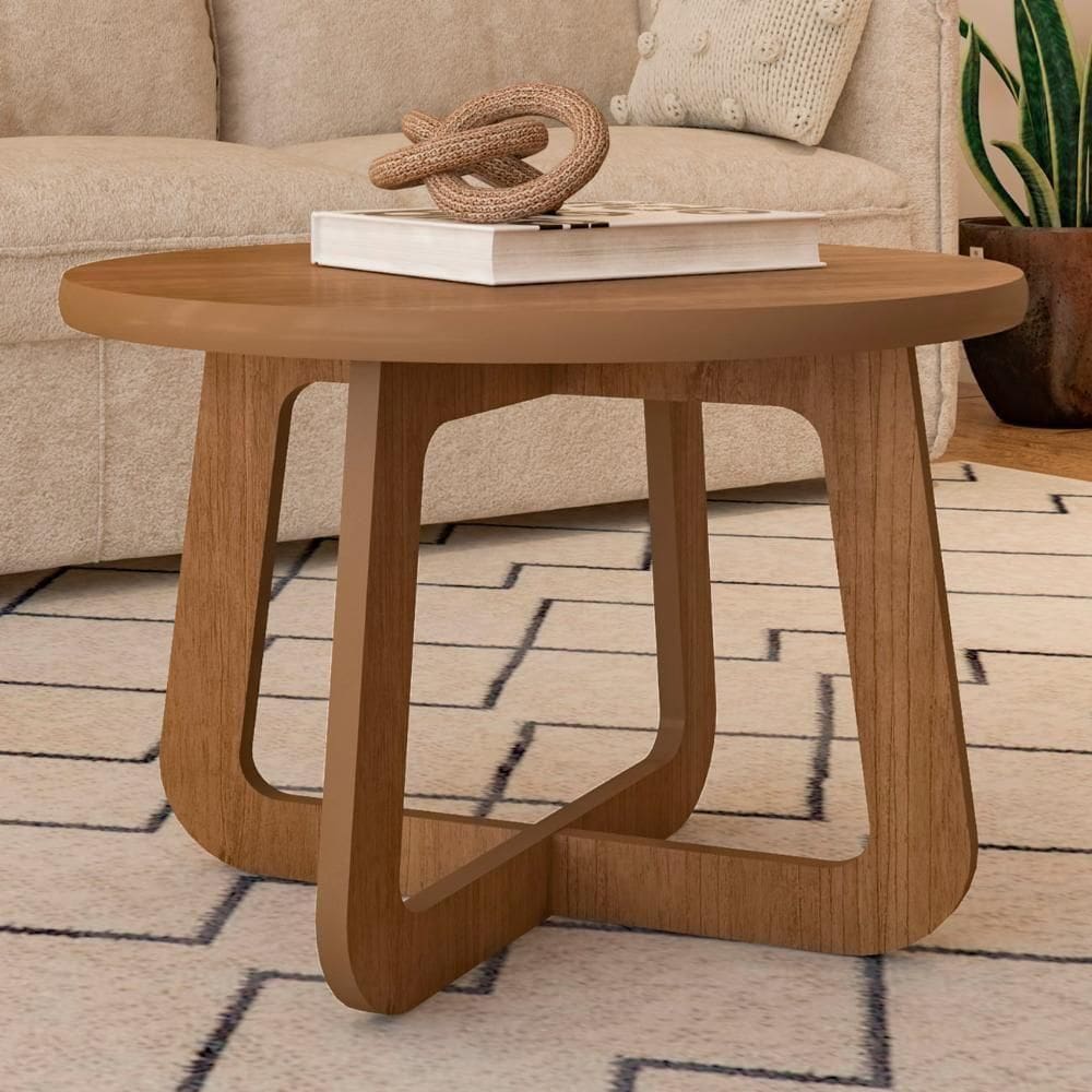 Mesa Centro Redonda 65cm Para Sala Mdf Rexxar Cinamomo A09 - Mpozenato