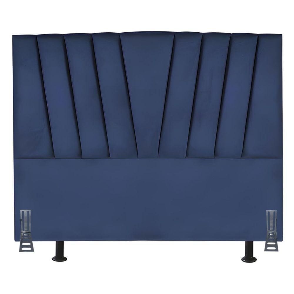 Cabeceira Cama Box Queen 160 Cm Joana Em Suede Com Frame Azul Marinho