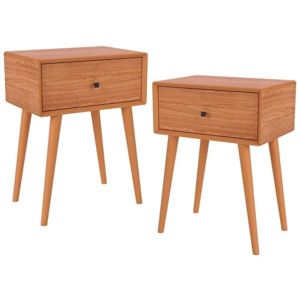 Kit 02 Mesas De Cabeceira 1 Gaveta Pés Palito Kayla D03 Freijó - Lyam Decor