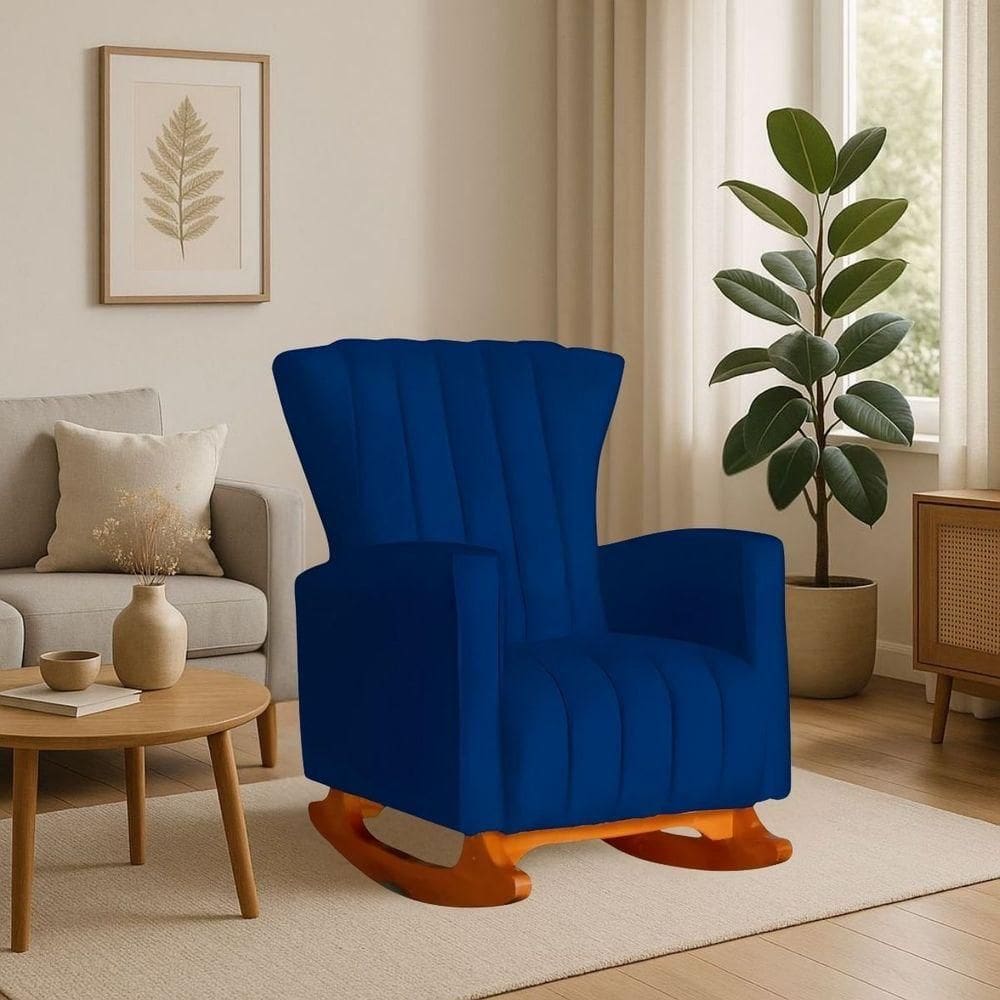 Poltrona Amamentação E Descanso Pés Balanço Libia Suede Suede Azul Marinho