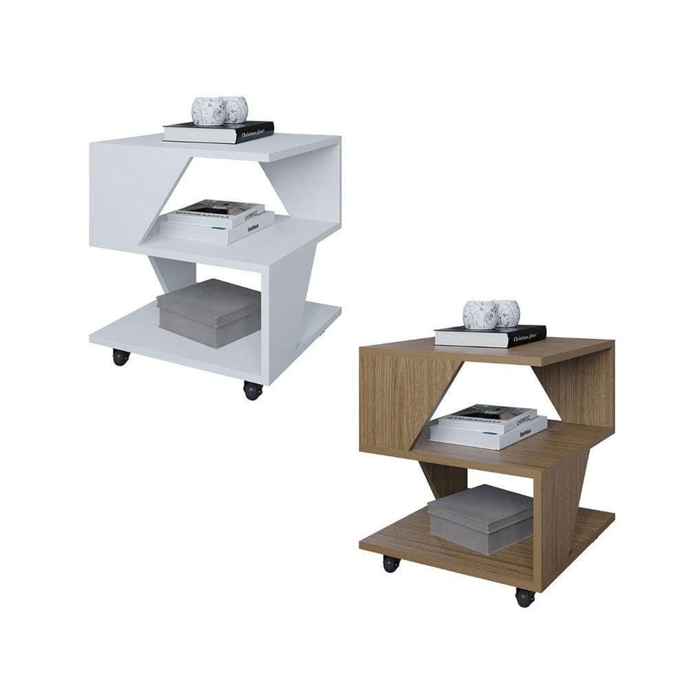 Kit Com 2 Mesa De Cabeceira Spin Para Quarto Casal Poquema Branco-carvalho