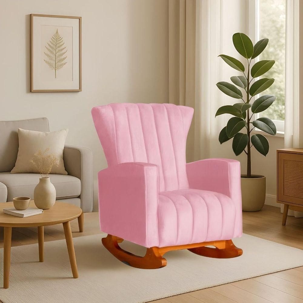 Poltrona Amamentação E Descanso Pés Balanço Libia Suede Suede Rosa