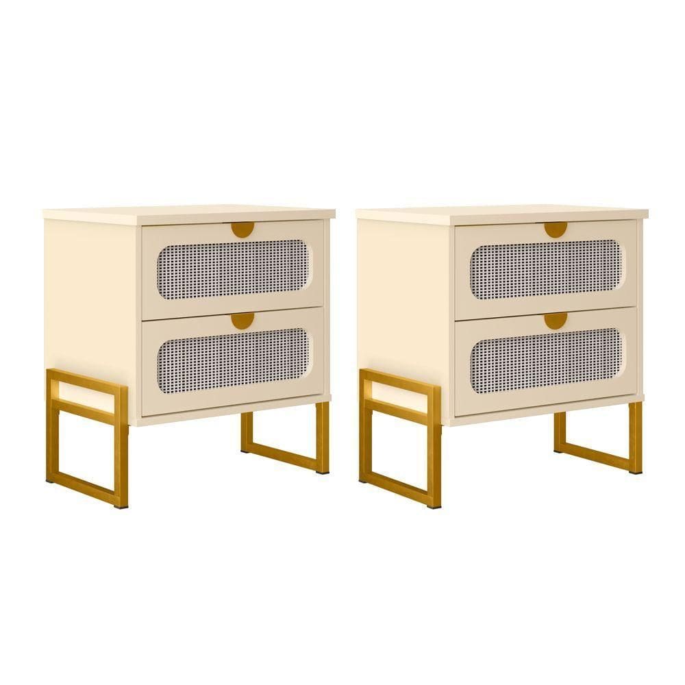 Kit 2 Mesas De Cabeceira Luxo Titanium Com Fino Acabamento 45cm - Off White - Dourado