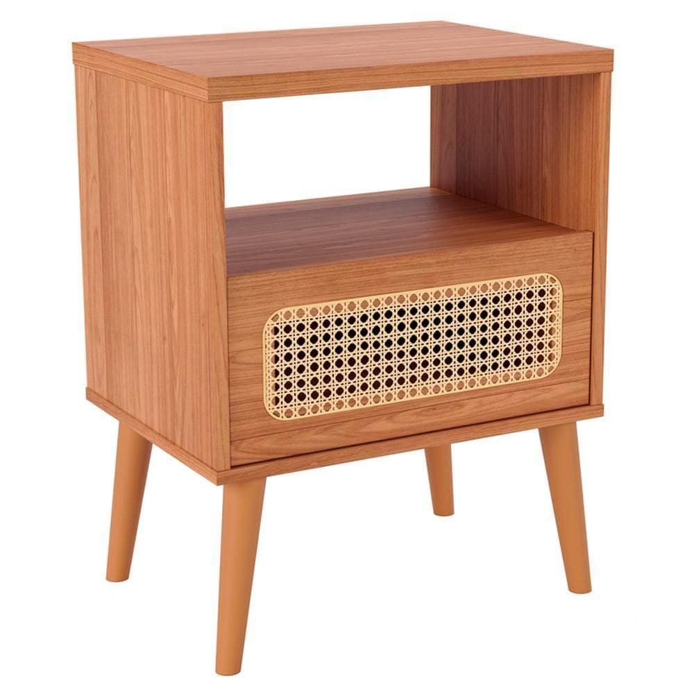 Mesa De Cabeceira 1 Gaveta Com Palhinha Natural Zack D03 Freijó - Lyam Decor