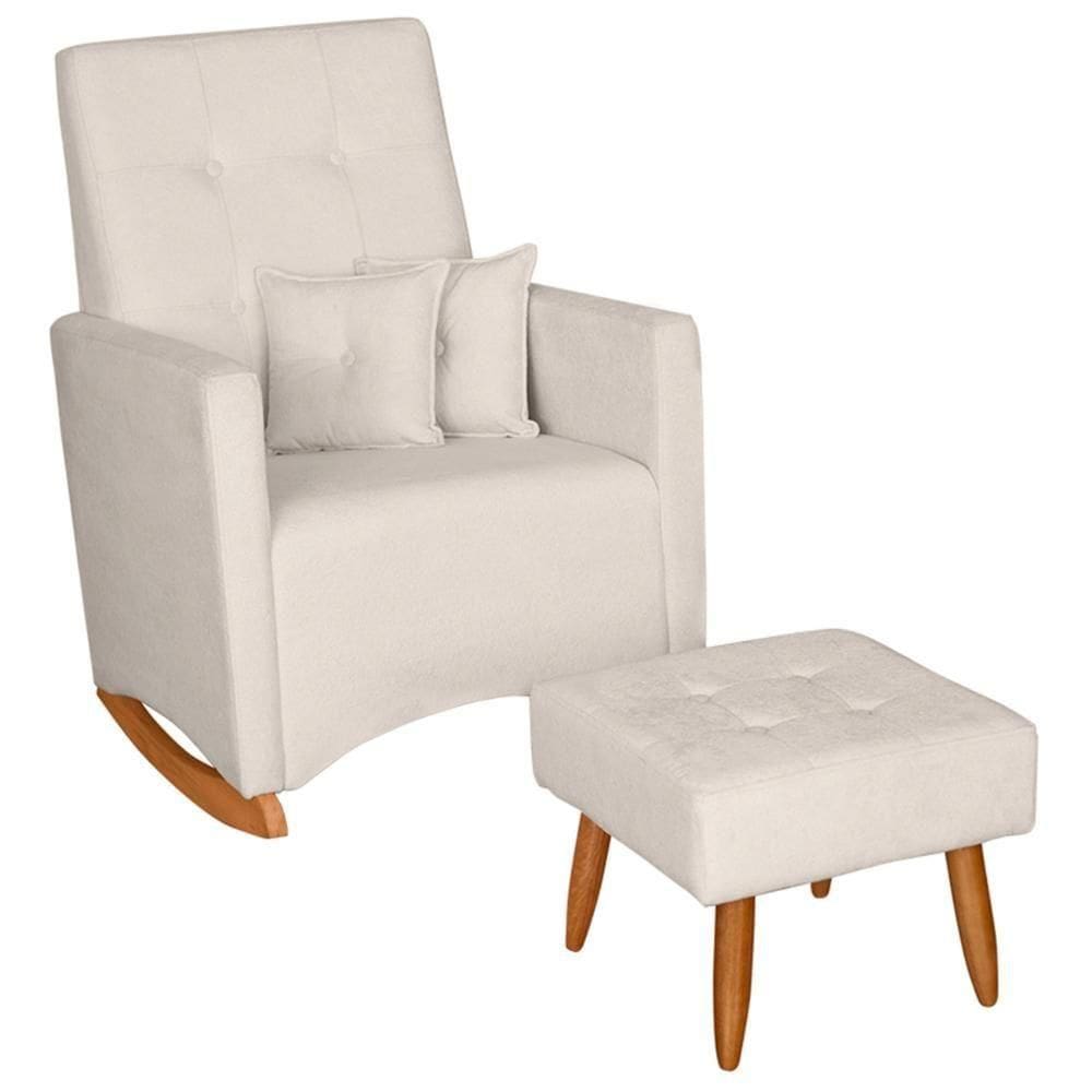 Poltrona Amamentação Base Balanço E Puff Lola Bouclê Off F03 - Mpozenato