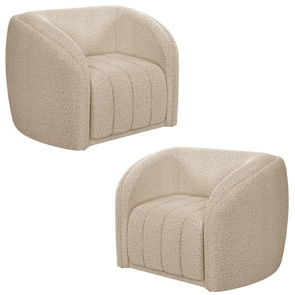 Kit 2 Poltronas Decorativa Para Sala 112cm Meris M22 Boucle Bege - Mpozenato