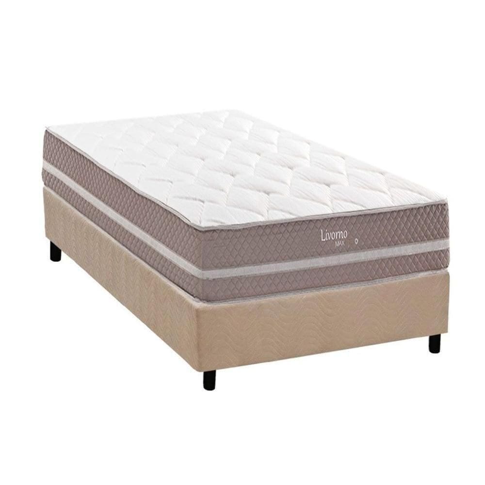 Conjunto Box Solteiro: Colchão Molas Herval Maxspring Livorno + Base Crc Suede Clean (88x188)