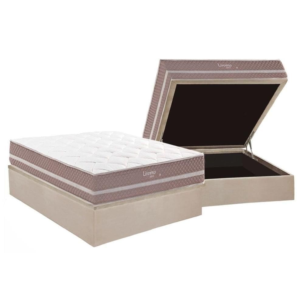 Conjunto Box Baú Casal: Colchão Molas Herval Maxspring Livorno + Base Crc Suede Clean (138x188)