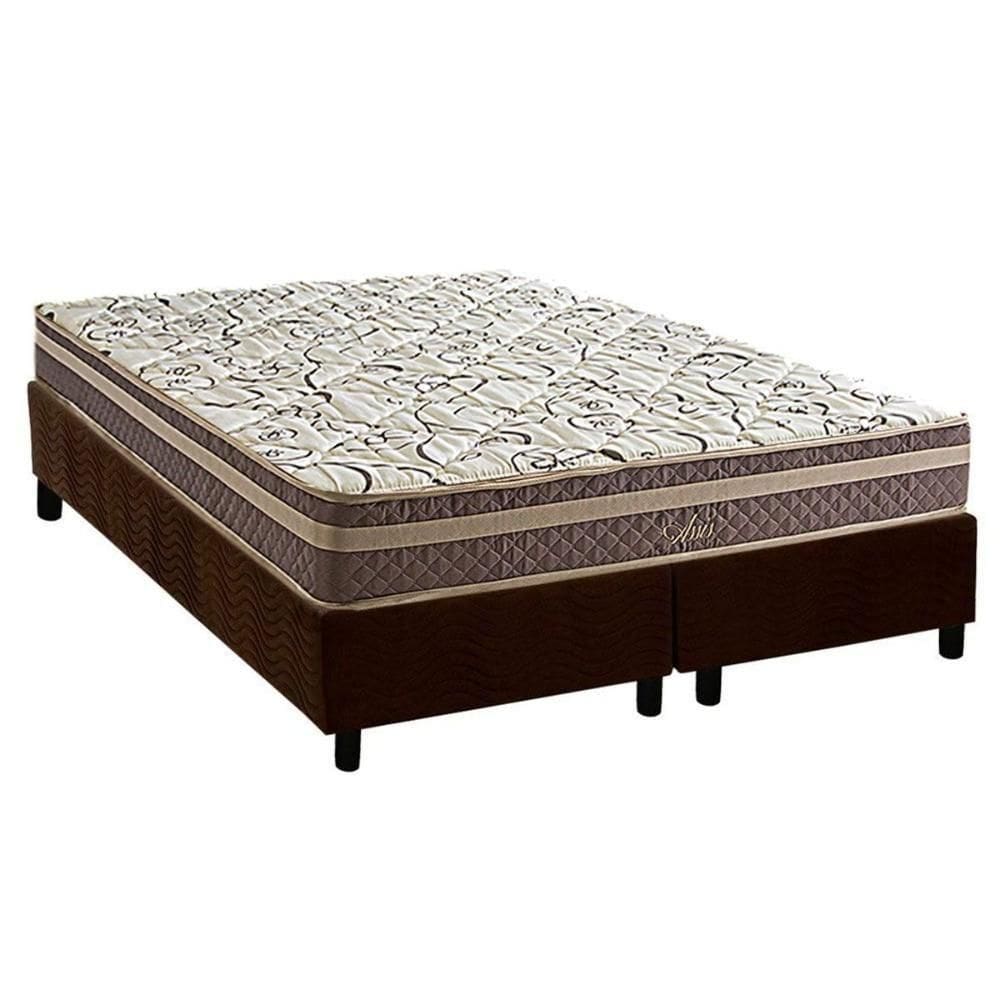 Cama Box Queen: Colchão Molas Bonnel Herval Assis + Base Crc Suede Brown (158x198)
