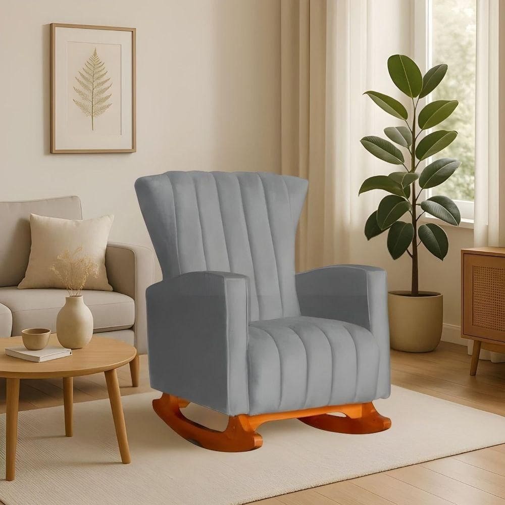 Poltrona Amamentação E Descanso Pés Balanço Libia Suede Suede Cinza